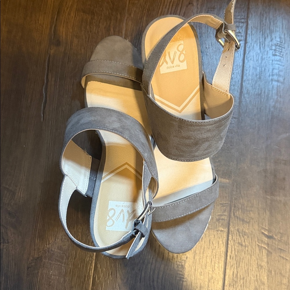 Dolce Vita Taupe Suede Espadrille Wedge Sandals - Picture 2 of 5
